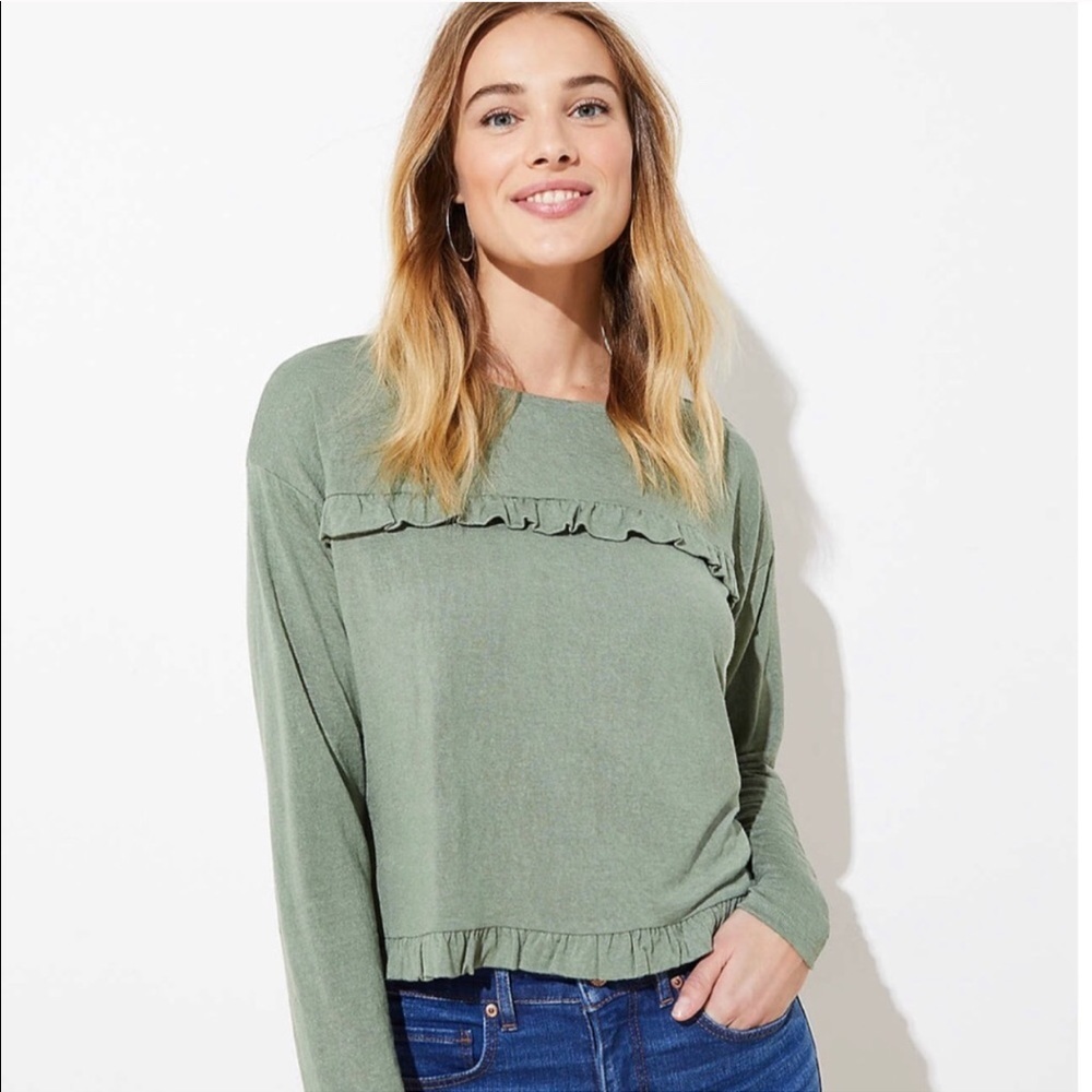 NWT LOFT Long Sleeve Ruffle Trim Tee XL BIN A